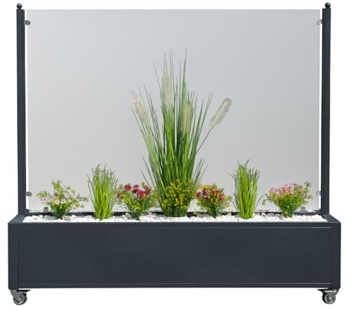 Mobiler Windschutz Pflanzkasten Sichtschutz Glas Terasse Restaurant -150cm - blickdichtes(satiniertes) Glas (Anthrazit-matt) von Monopol