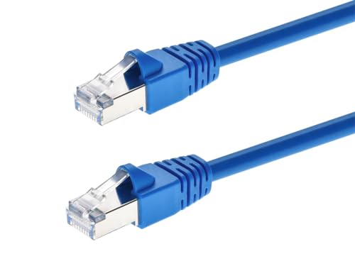 Monoprice Cat6A Ethernet-Patchkabel, Snagless RJ45, Fullboot, 26 AWG verseilter reiner blanker Kupferdraht, 550 MHz, 10 G, doppelt geschirmt (S/FTP), 4,6 m, Blau von Monoprice