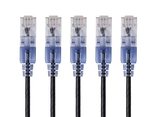 Monoprice Cat6A Ethernet-Patchkabel – 4,2 m – Schwarz | Netzwerkkabel – RJ45, 550 MHz, UTP, reiner blanker Kupferdraht, 10 G, 30 AWG, 5er-Pack – SlimRun Serie von Monoprice