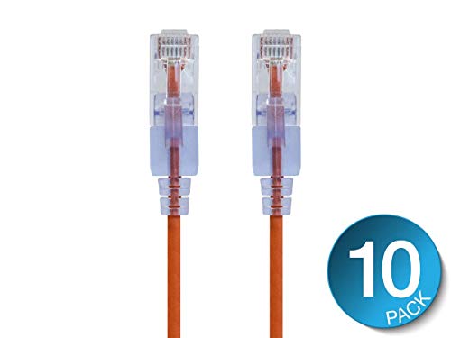 Monoprice Cat6A Ethernet-Patchkabel – 550 MHz – Orange (10 Stück) snagless RJ45 550 MHz UTP reiner blanker Kupferdraht 10G 30AWG – SlimRun Serie von Monoprice