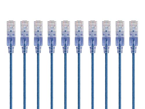 Monoprice Cat6A Ethernet-Patchkabel – Snagless RJ45, 550 MHz, 10 G, UTP, reiner blanker Kupferdraht, 30 AWG, 10 Stück, 30 cm, Blau – SlimRun-Serie von Monoprice