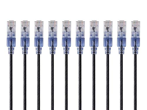 Monoprice SlimRun Cat6A Ethernet-Patchkabel – snagless RJ45 UTP reines blankes Kupferdraht, 10 G, 30 AWG, 0,9 m, Schwarz, 10 Stück von Monoprice