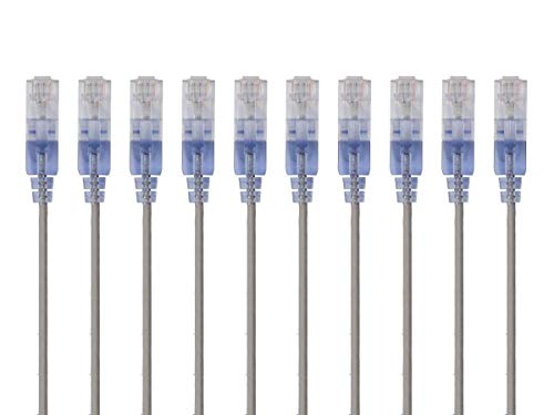 Monoprice Cat6A Ethernet-Patchkabel – Snagless RJ45, 550 MHz, 10 G, UTP, reiner blanker Kupferdraht, 30 AWG, 10 Stück, 2,1 m, Grau – SlimRun-Serie von Monoprice