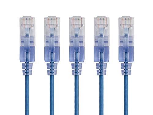 Monoprice 115142 Cat6A Ethernet-Patchkabel, 3 m, Blau, Netzwerk-Internetkabel, RJ45, 550 MHz, UTP, reiner blanker Kupferdraht, 10 G, 30 AWG, 5 Stück, SlimRun Serie von Monoprice