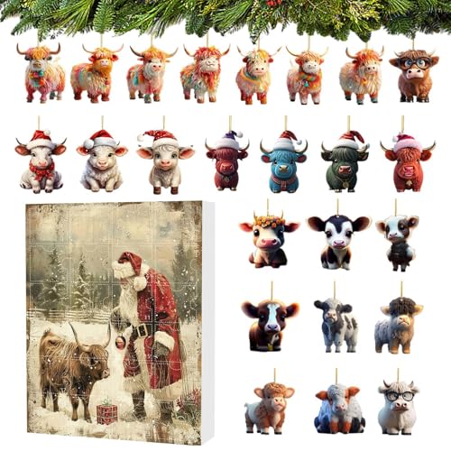 2024 Christmas Holiday Collectible Funny Cow Set Commemorative Collectible Christmas, 24 Days Cute Highland Cow Christmas Countdown von Monozoz
