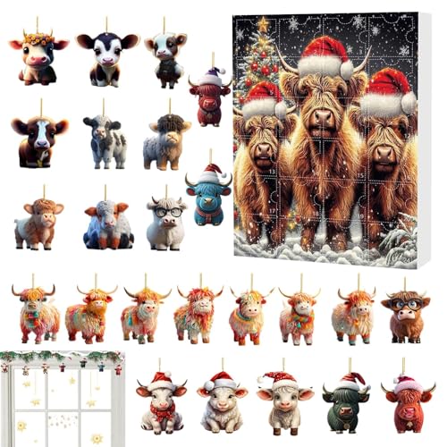 2024 Christmas Holiday Collectible Funny Cow Set Commemorative Collectible Christmas, 24 Days Cute Highland Cow Christmas Countdown von Monozoz