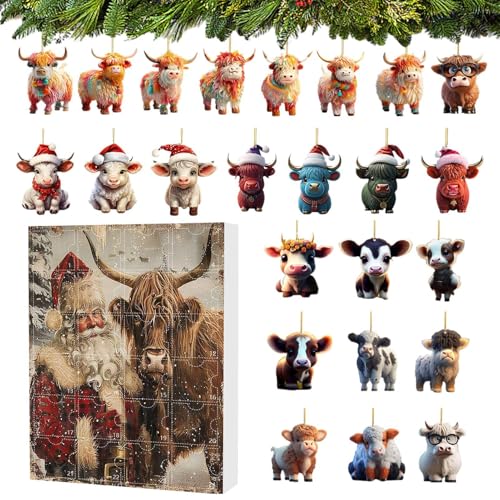 2024 Christmas Holiday Collectible Funny Cow Set Commemorative Collectible Christmas, 24 Days Cute Highland Cow Christmas Countdown von Monozoz
