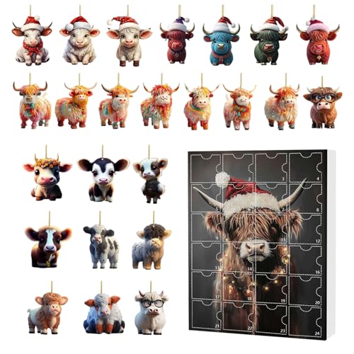 Christmas Ornaments Highland Cow Christmas Ornament Ornament Christmas Decorations For Tree, 24 Days Of Countdown Calendar (includes 24 Flat Acrylic Cow Ornaments) von Monozoz