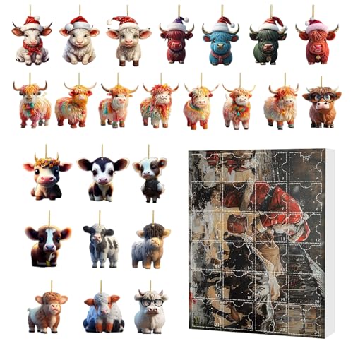 Christmas Ornaments Highland Cow Christmas Ornament Ornament Christmas Decorations For Tree, 24 Days Of Countdown Calendar (includes 24 Flat Acrylic Cow Ornaments) von Monozoz