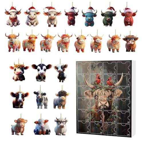 Christmas Ornaments Highland Cow Christmas Ornament Ornament Christmas Decorations For Tree, 24 Days Of Countdown Calendar (includes 24 Flat Acrylic Cow Ornaments) von Monozoz