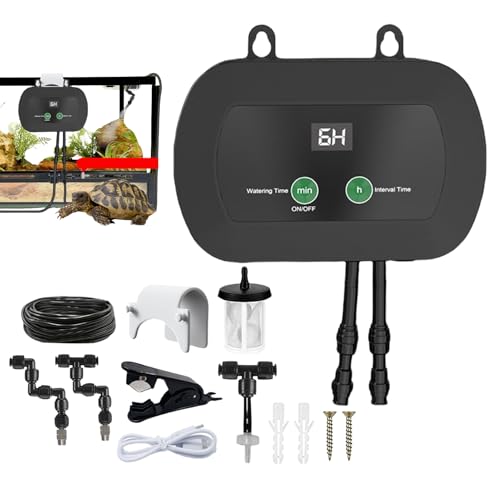 Intelligentes Bewässerungssystem Terrarium, Luftbefeuchter Terrarium mit Timer und Sprühdüsen, 360° Einstellbar, TerrariumLuftbefeuchter, Vernebler TerrariumFür Amphibien, Reptilien Pflanzen, 2200mAh von Monozoz