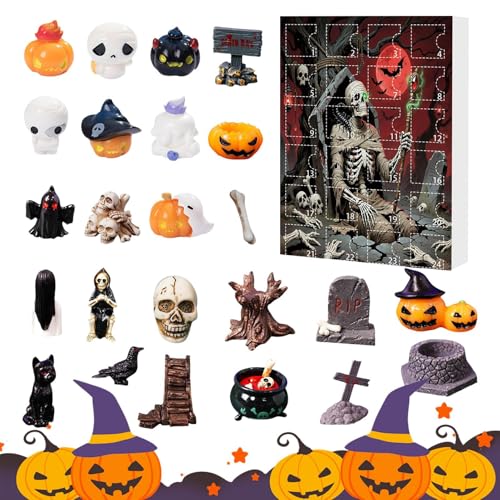 Monozoz 2025 Halloween Figuren Advent - Horror Skull Halloween Countdown Kalender | Saisonale Dekoration für Schlafsaal Kindergarten Schule Büros Spukhaus Herbstdekoration Kinder von Monozoz
