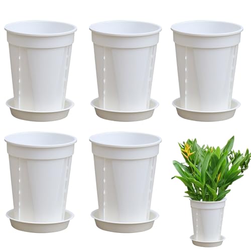 Monozoz Blumentöpfe | Übertopf | 5 Stück Behälter mit Tabletts Pflanzkasten für Balkon Outdoor Terrasse Veranda Außen Innen Fenster von Monozoz