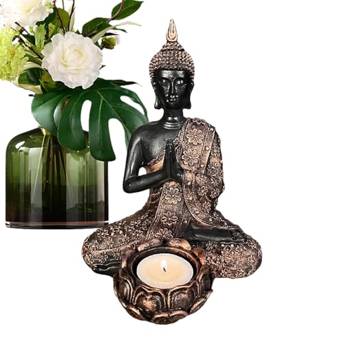 Monozoz Buddha-Skulptur Home Decor | Schreibtisch Harz Kerzenhalter - Home Elegante Skulptur Teelichthalter für Meditation, Wohnzimmer, Yoga-Raum, Schlafzimmer von Monozoz