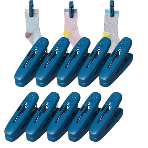 Monozoz Clips für Kleidung – 10 x winddichte Stoff-Clips, lufttrocknende Kleidernadel-Set, verdickte Feder, Mehrzweck-Clip, Chipbeutel-Versiegeler für Balkon, Küche, Waschküche von Monozoz