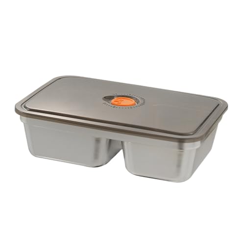 Monozoz Edelstahl-Frischhaltedosen | Obstbox mit 2 Fächern – luftdichte, wiederverwendbare tragbare Mahlzeiten-Vorbereitungsbox für Fitnessstudio, Reisen, Camping, Wandern, Arbeit, Schule, Kühlschrank von Monozoz