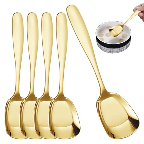 Monozoz Edelstahl-Löffel mit quadratischem Kopf, Dessertschaufel, langer Griff, Rührlöffel, Eisteelöffel, dicke Kaffee-/Teelöffel für den Haushalt von Monozoz