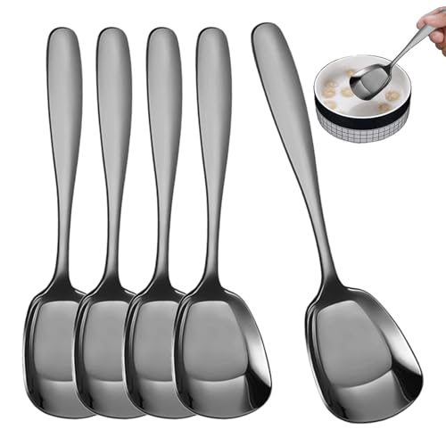 Monozoz Edelstahl-Löffel mit quadratischem Kopf – Menuelöffel, langer Griff, Rühren, Eisteelöffel, dicke Kaffee- und Teelöffel für den Haushalt von Monozoz