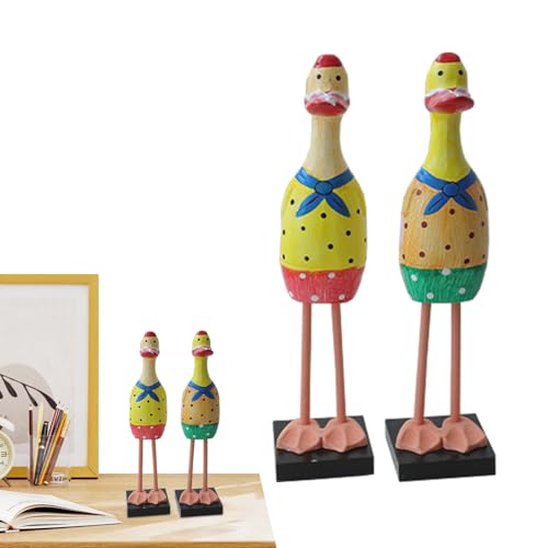 Monozoz Entenstatue aus Holz, 2 x Bauernhaus-Tierfiguren – Bauernhaus-Figur, dekorativer Akzent, TV-Schrank, Statue für Wohnzimmer, Schlafzimmer von Monozoz