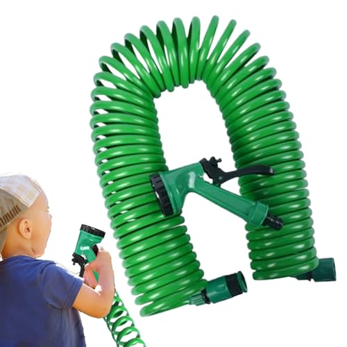 Monozoz Erweiterbarer Gartenschlauch, gewickelte Gartenschläuche mit Sprühdüse, 5 Bewässerungsmodi, Bewässerungssystem, leichtes ergonomisches Sprüher für Boote, Hausreinigung, Hof von Monozoz