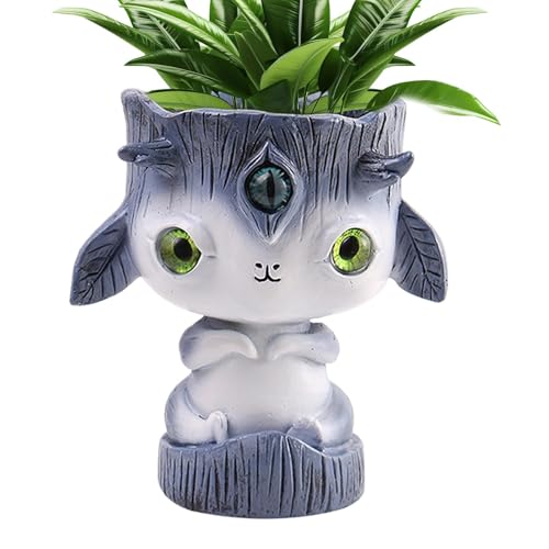 Monozoz Fantasy Creature Blumentopf, Kunstharz, niedlicher Blumentopf, Alien-Übertopf | kreativer Sukkulenten-Übertopf mit großen Augen für Zuhause und draußen von Monozoz