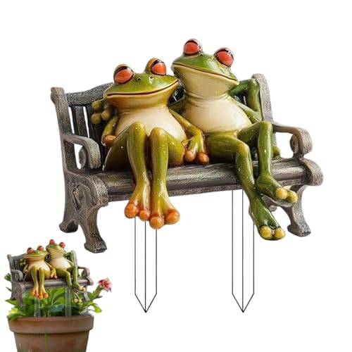 Monozoz Frosch Gartendekoration, Paar Frösche auf Bank – 2D flache Acryl-Skulptur, Deko-Figuren für Hinterhof, Außenbereich, Bücherregal, Veranda, Terrasse von Monozoz