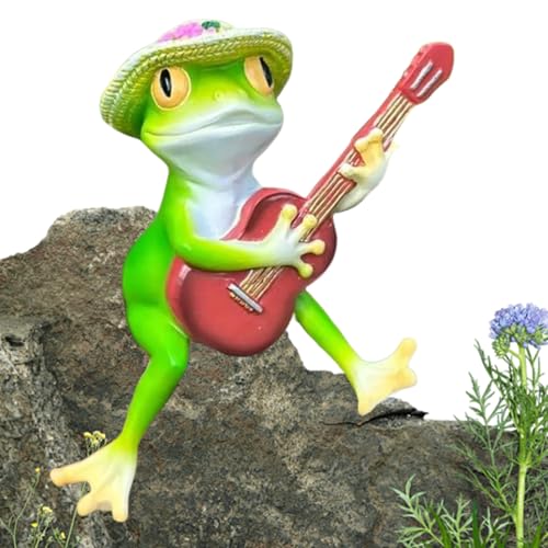 Monozoz Frosch Gartenstatuen - Kleiner Felsfrosch Harz Dekoration - Miniatur Tier Skulptur Landschaftsdeko für Wohnzimmer Balkon Garten Teich Park von Monozoz