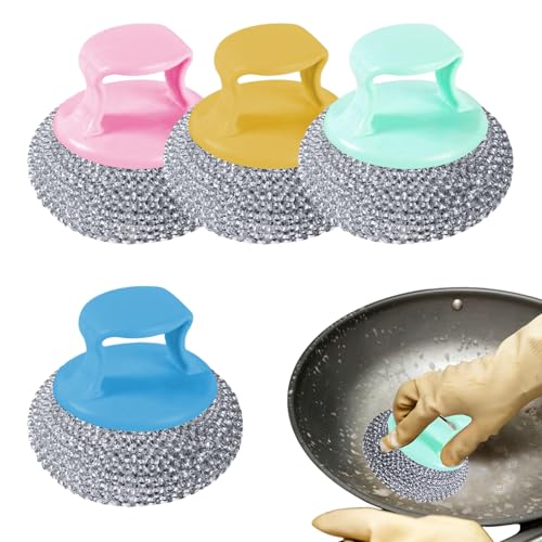Monozoz Geschirr-Waschschrubber, Topfschrubber, Küchenreinigungsbürste, 4 x kratzfeste, kurze Griff-Scheuerbürste, Fleckenentferner, Reinigungsmittel für Töpfe und Pfannen, Grill, Spüle von Monozoz