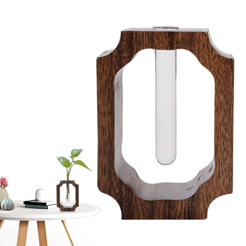 Monozoz Glas-Blumenvase – Holzrahmen-Vase, ästhetischer klarer Glas-Reagenzglas-Blumenhalter für Zuhause, Tischregal, Hotel, Wohnzimmer, Bücherregal, Eingangsbereich von Monozoz