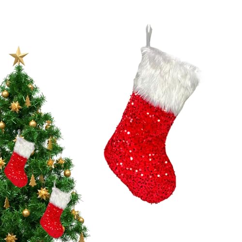 Monozoz Glitzer-Weihnachtsstrumpf, Glitzer-Strumpf, Weihnachtstasche – Weihnachtsbaum-Dekoration, Weihnachtsgeschenk-Leckerli-Pailletten, Plüsch-Strumpfbeutel für Kekse Monozoz Glitzer-Weihnachtsstrumpf, Glitzer-Strumpf, Weihnachtstasche – Weihnachtsbaum-Dekoration, Weihnachtsgeschenk-Leckerli-Pailletten, Plüsch-Strumpfbeutel für Kekse von Monozoz