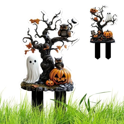 Monozoz Halloween-Dekorationen für den Außenbereich, gruselige Acryl-Hofschilder, Pfahl – 2D-Acryl, gruselige Außendekor-Schilder für Veranda, Terrasse, Hinterhof, Weg, Rasen, Party von Monozoz