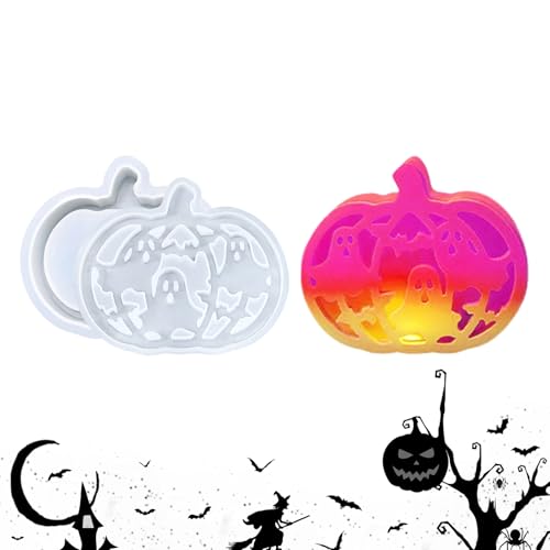 Monozoz Halloween-Formen, Kürbis-Teelichtharz-Formen aus Silikon – Harzguss, Bastelbedarf für Halloween-Dekorationen, Gips, Epoxidwachs, Teelichthalter, Tischaufsätze von Monozoz