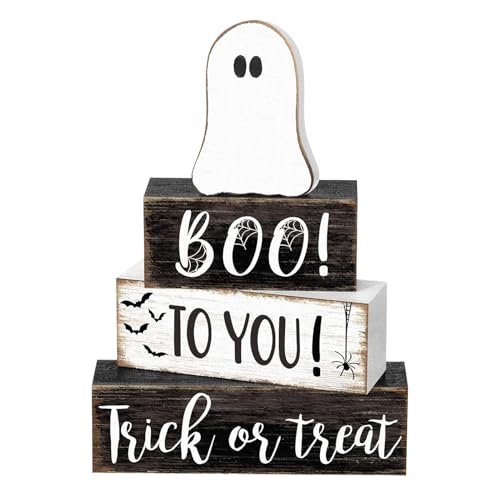 Monozoz Halloween-Geister-Tischdekoration – Halloween-Holzblock-Schild, rustikale abgestufte Tablett-Dekoration – rustikale Partygeschenke, gruselige Schreibtischdekoration, Ornament für Zuhause Monozoz Halloween-Geister-Tischdekoration – Halloween-Holzblock-Schild, rustikale abgestufte Tablett-Dekoration – rustikale Partygeschenke, gruselige Schreibtischdekoration, Ornament für Zuhause von Monozoz