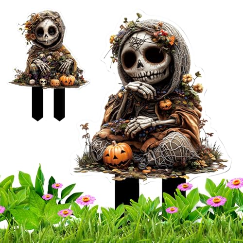 Monozoz Halloween-Hofpfähle, dekorative Gartenstecker für Halloween-Dekoration, gruseliges 2D-Acryl, Außendekoration, Partyzubehör für Veranda, Terrasse, Hinterhof, Rasen von Monozoz