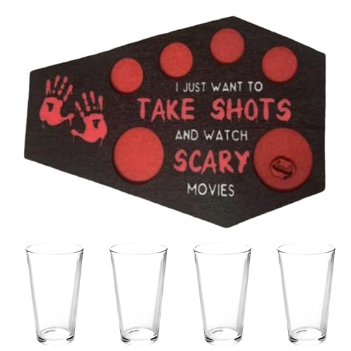 Monozoz Halloween Schnapsglashalter Tablett, Holz Sarg Form Servierbrett Halloween Halter Tablett, Halloween Schnapsglashalter Serviertablett Horror Cup Server für Bar, Restaurant von Monozoz