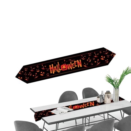 Monozoz Halloween-Tischläufer, Kürbisse, Geister, Skelette, 183 cm, Halloween-Tischdecke, langes Dinner-Partyzubehör, Tischläufer, Esstischdekoration für Picknick, Halloween-Party im Freien, 183 cm von Monozoz