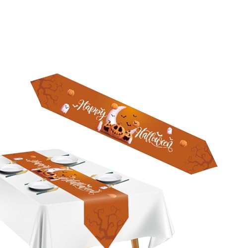 Monozoz Halloween-Tischläufer für Tische: Kürbisse, Geister, Skelette, 183 cm, Halloween-Tischdecke, Bauernhaus-Dinner-Partyzubehör, lange Esstischdekoration für Zuhause von Monozoz