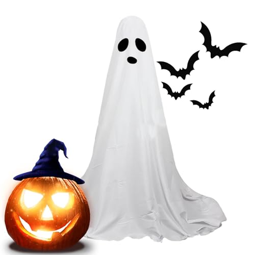 Monozoz Halloween-beleuchtete weiße Stoffgeister | großer gruseliger Geist Halloween- | gruselige Outdoor-Dekoration mit LED-Lichterkette für Spukhaus von Monozoz