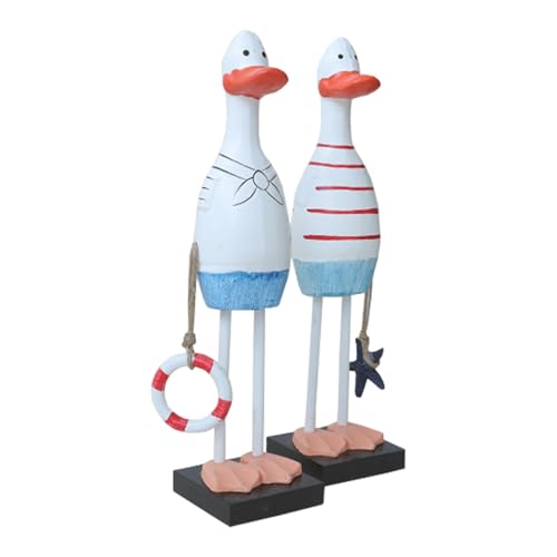 Monozoz Holzente Figur – 2 x Tier-Schreibtisch-Ornament – Bauernhaus-Figur, dekorativer Akzent, TV-Schrank, Statue für Wohnzimmer, Schlafzimmer von Monozoz