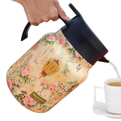 Monozoz Karaffe für heiße Flüssigkeiten – 1000 ml floraler Teekessel aus Edelstahl – Tee-Ei Wasserkocher, isolierte Teekannen für Familie, Freunde, Zuhause, Frauen, Männer, Erwachsene von Monozoz