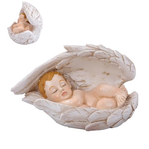 Monozoz Kleine Krippenfiguren, religiöse Skulptur, Kunstharz, schlafendes Baby in Engelsflügeln, Ornament für Couchtisch, Fensterbank, Nachttisch, Vitrine, Bücherregal von Monozoz