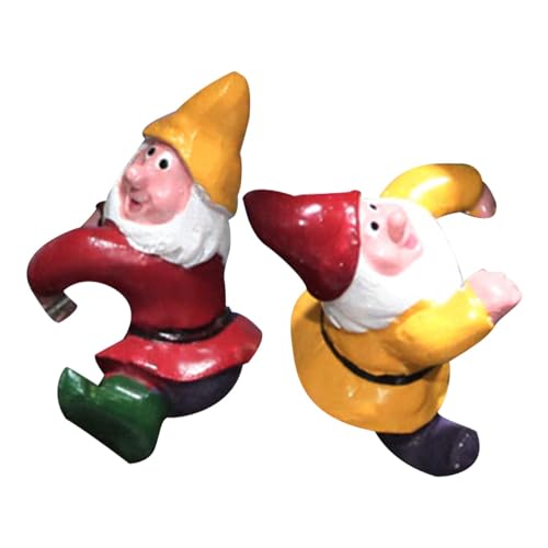 Monozoz Kleine Zwergen-Figuren, 2 x Cartoon-Zwerge, Miniaturen, Zaun-Ornament, Harzstatue, kleine Gartenzwerge, Figuren für Zuhause, Terrasse, Rasen, Hof von Monozoz