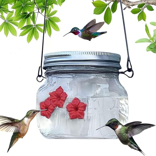 Monozoz Kolibri-Wasserfutterstation – Kolibri-Wassertrink-Futterspender bienensicher | breite Öffnung oben mit 3 Silikonblumen für Garten, Fensterbank von Monozoz