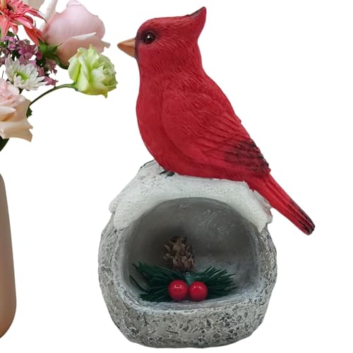 Monozoz Künstliche rote Vogelornamente | handgefertigte rote Vögel aus Kunstharz | kleine rote Feder gefälschte Vögel für Garten, Bücherregal, Kinderzimmer von Monozoz