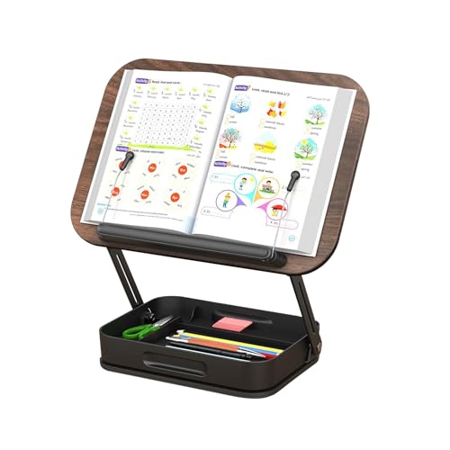 Monozoz Lesebuchständer, verstellbarer Kochbuchständer, faltbar, um 360 Grad drehbar, für Kochbücher, Zuhause, Lehrbuch, Rezept, Laptops, Tablets, Zeitschriften, Schreibtisch von Monozoz