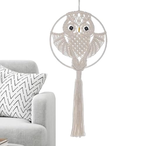 Monozoz Makramee-Wandbehang, Boho-Wandteppich für Schlafzimmer,Handgewebte Eule Makramee Wanddekoration für Kinderzimmer - Makramee-Handwerkskunst, dekorative Heimkunstverzierung für Wohnzimmer, von Monozoz