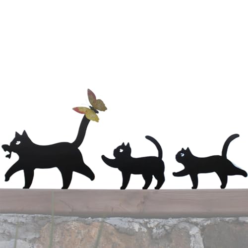 Monozoz Metall-Hofdekoration – dekorative Katzen-Outdoor-Statue, Rasendekorationen, niedliche Heimtextilien-Dekoration, Metall-Hofdekoration für Zäune, Fensterbänke, Zweige von Monozoz