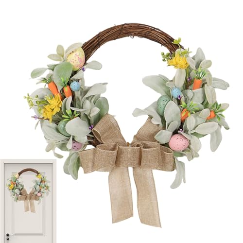 Monozoz Oster-Türkranz, Frühlingsblumenkranz mit Schleifenknoten, Osterpflanzengirlande, Rattan-Osterkranz, Bauernhaus, Wand, Zuhause, Fensterdekoration für Haustür, Wand, Urlaub, 40 cm Monozoz Oster-Türkranz, Frühlingsblumenkranz mit Schleifenknoten, Osterpflanzengirlande, Rattan-Osterkranz, Bauernhaus, Wand, Zuhause, Fensterdekoration für Haustür, Wand, Urlaub, 40 cm von Monozoz