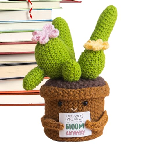Monozoz Positiver Häkelkaktus | Inspirierende Häkel-Topfpflanze | Kaktusform Heimdekoration für Meditation Erwachsene Kinder empfindliche Kinder Handwerk Sammler Bücherregal Schminktisch von Monozoz
