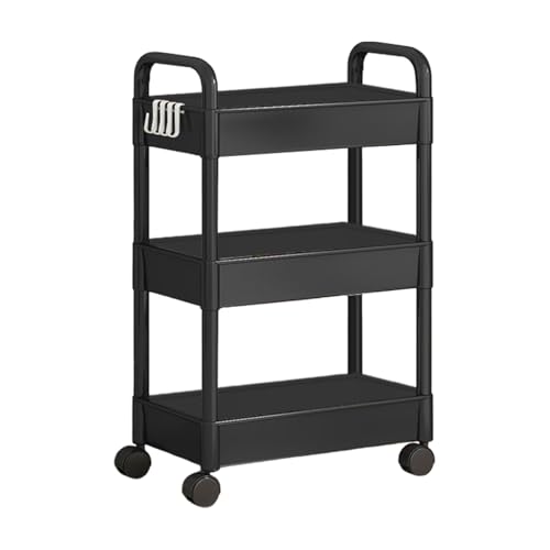 Monozoz Rollwagen mit 3 Ebenen, für Küche, Bad, Waschküche, Schlafzimmer, schmale Stellen, weiß/schwarz, 69 x 33 x 22 cm von Monozoz